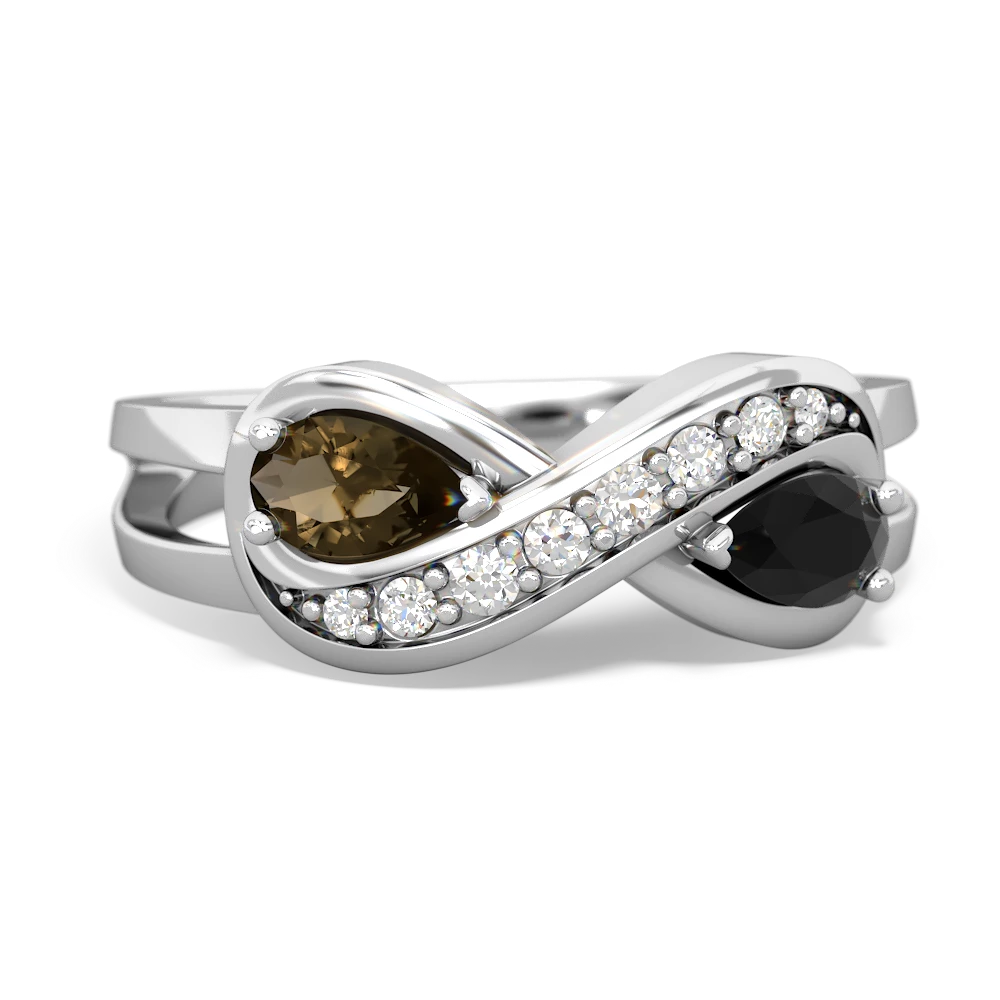 Smoky Quartz Diamond Infinity 14K White Gold ring R5390