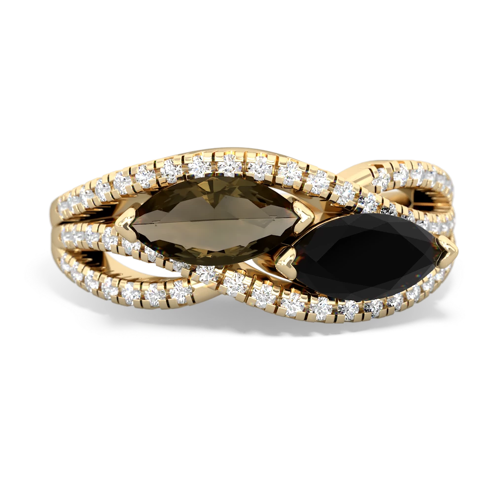 Smoky Quartz Diamond Rivers 14K Yellow Gold ring R3070