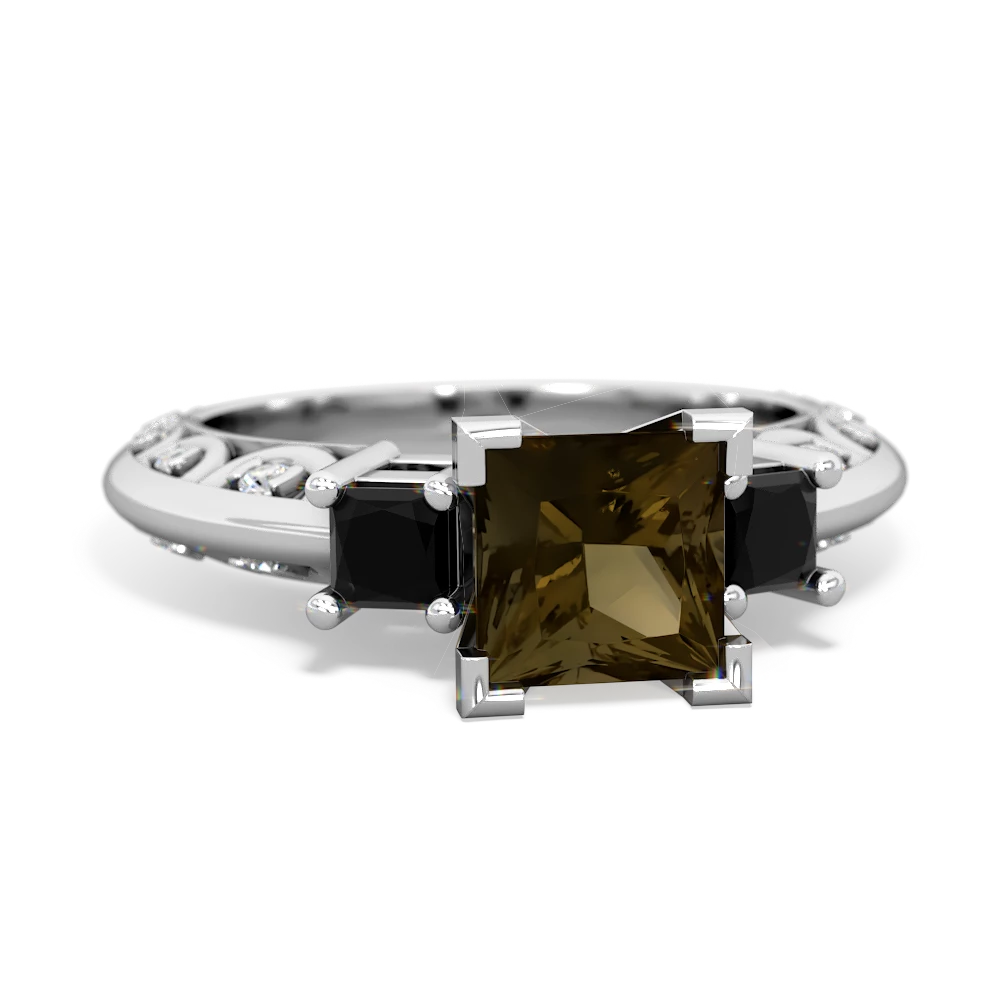 Smoky Quartz Eternal Embrace Engagement 14K White Gold ring C2001