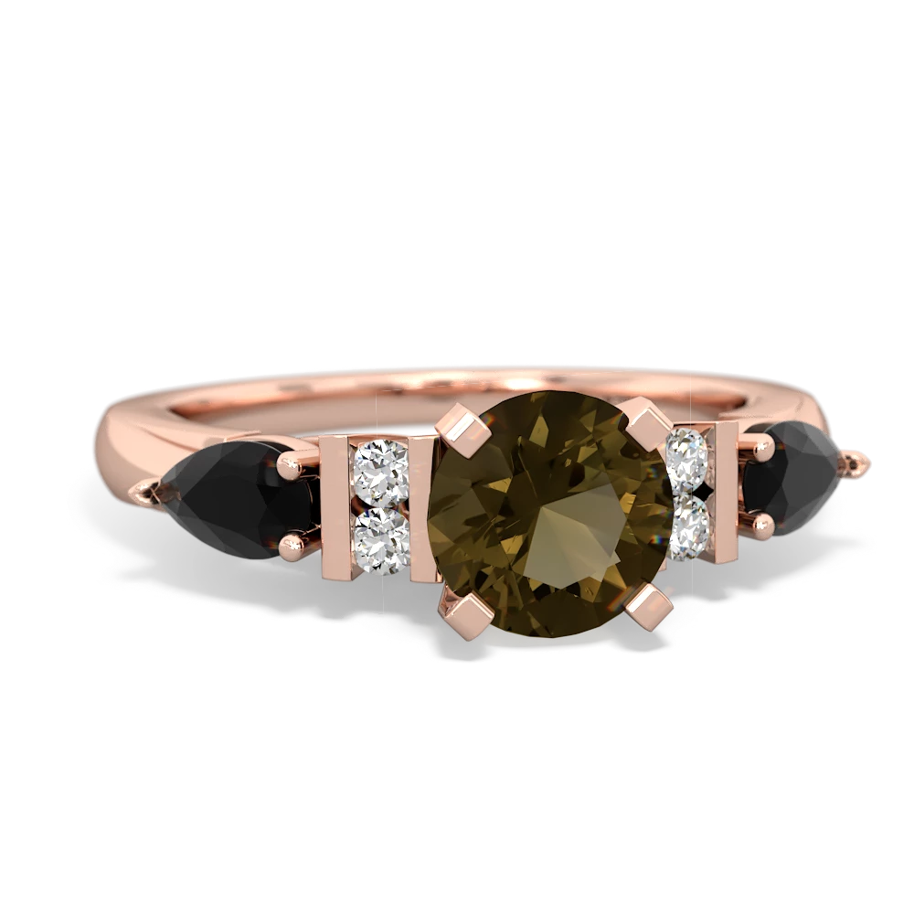 Smoky Quartz 6Mm Round Eternal Embrace Engagement 14K Rose Gold ring R2005