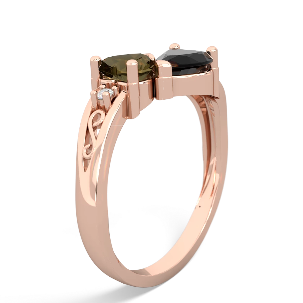 Smoky Quartz Snuggling Hearts 14K Rose Gold ring R2178