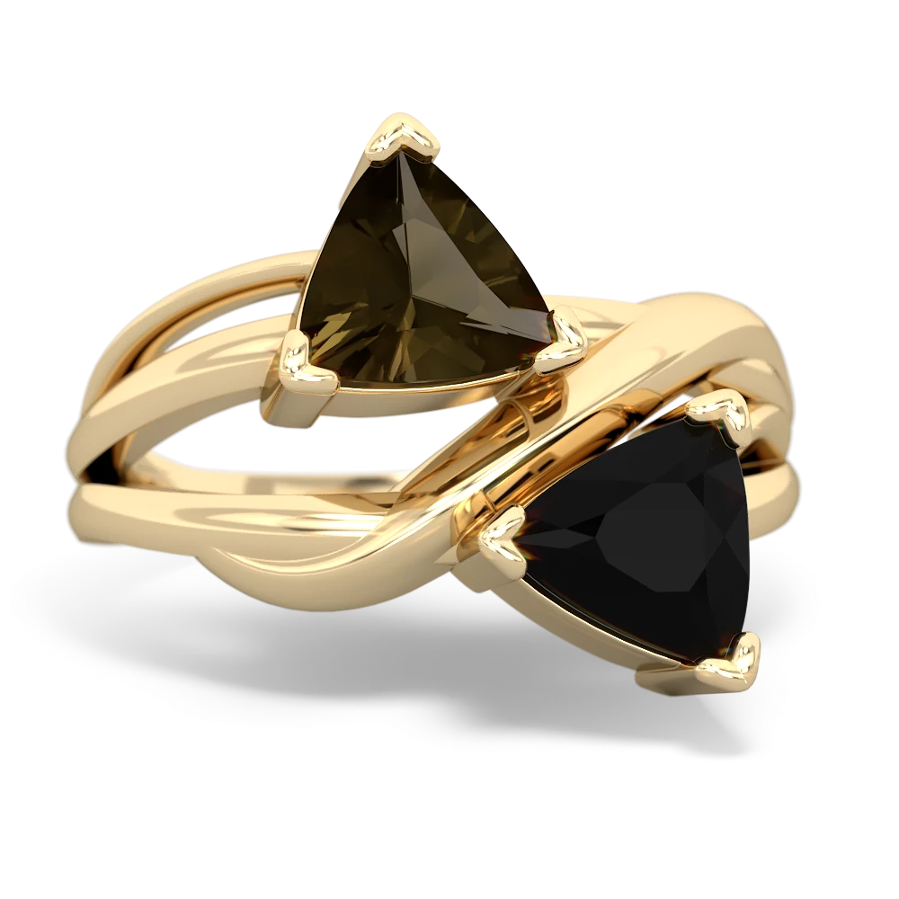 Smoky Quartz Split Band Swirl 14K Yellow Gold ring R2341