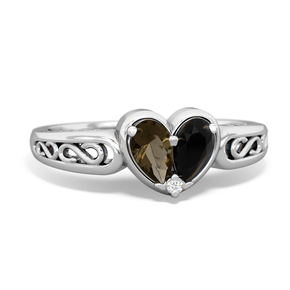 Smoky Quartz Filligree 'One Heart' 14K White Gold ring R5070