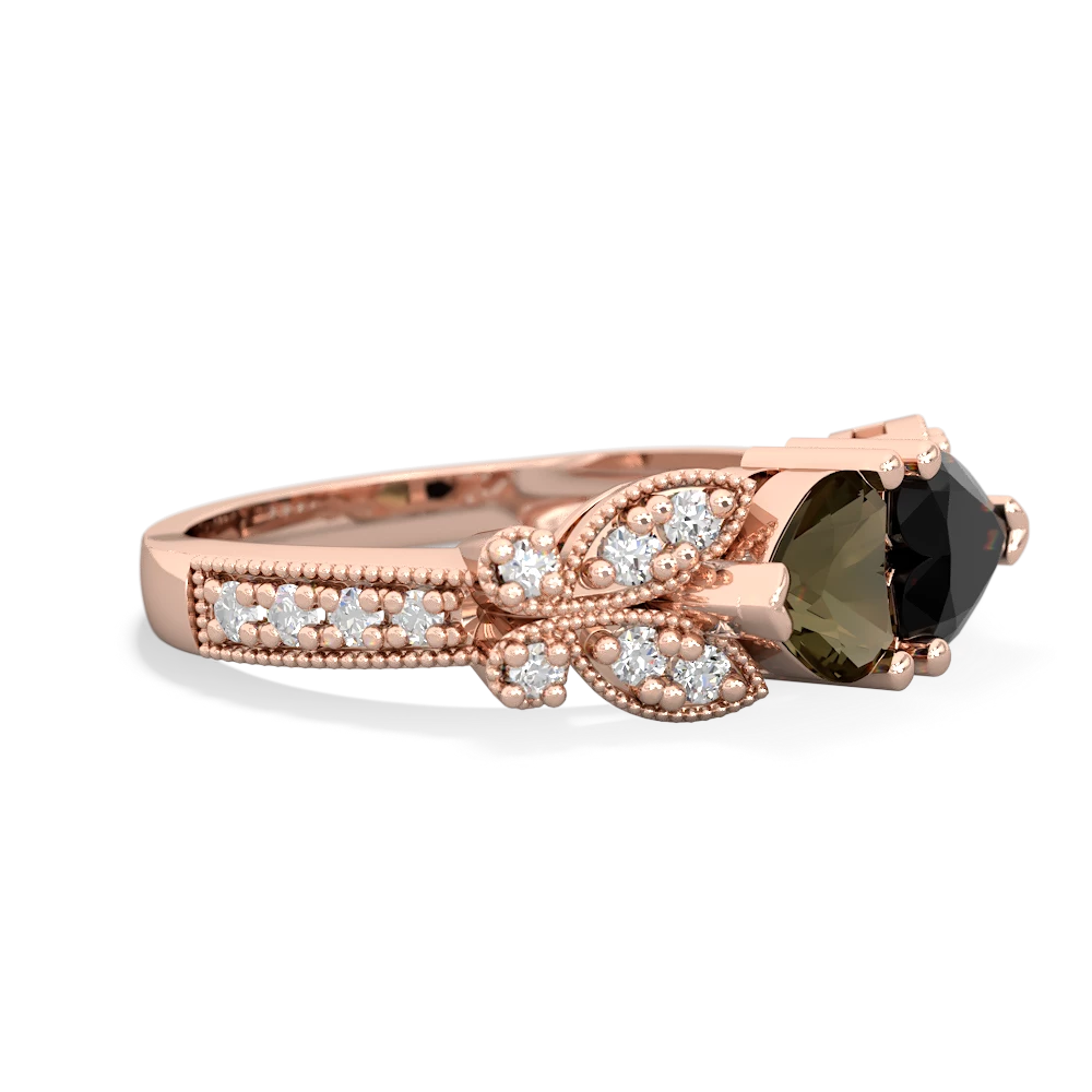 Smoky Quartz Diamond Butterflies 14K Rose Gold ring R5601