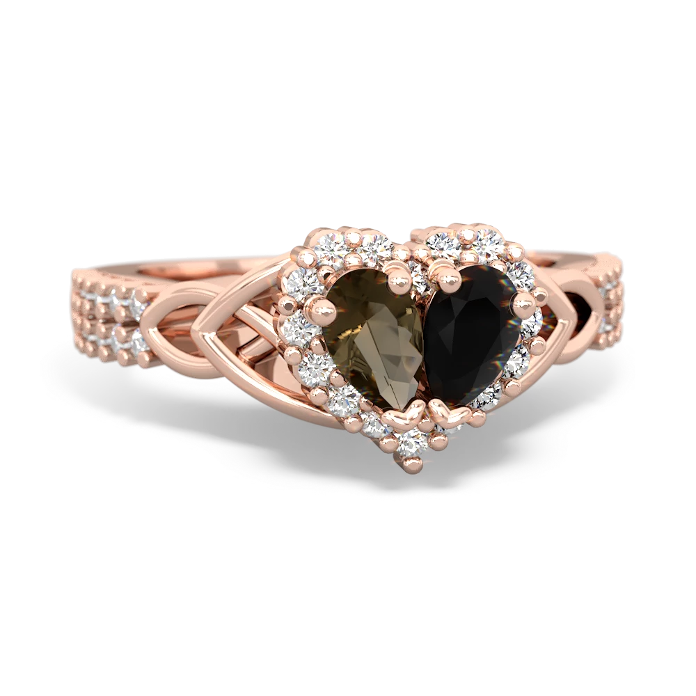 Smoky Quartz Celtic Knot Two Hearts As One 14K Rose Gold ring R2644HRT