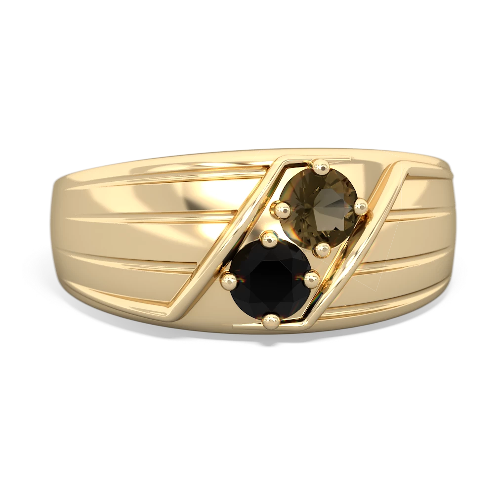 Smoky Quartz Men's Streamline 14K Yellow Gold ring R0460