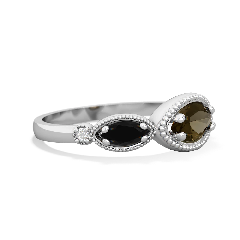 Smoky Quartz Milgrain Marquise 14K White Gold ring R5700