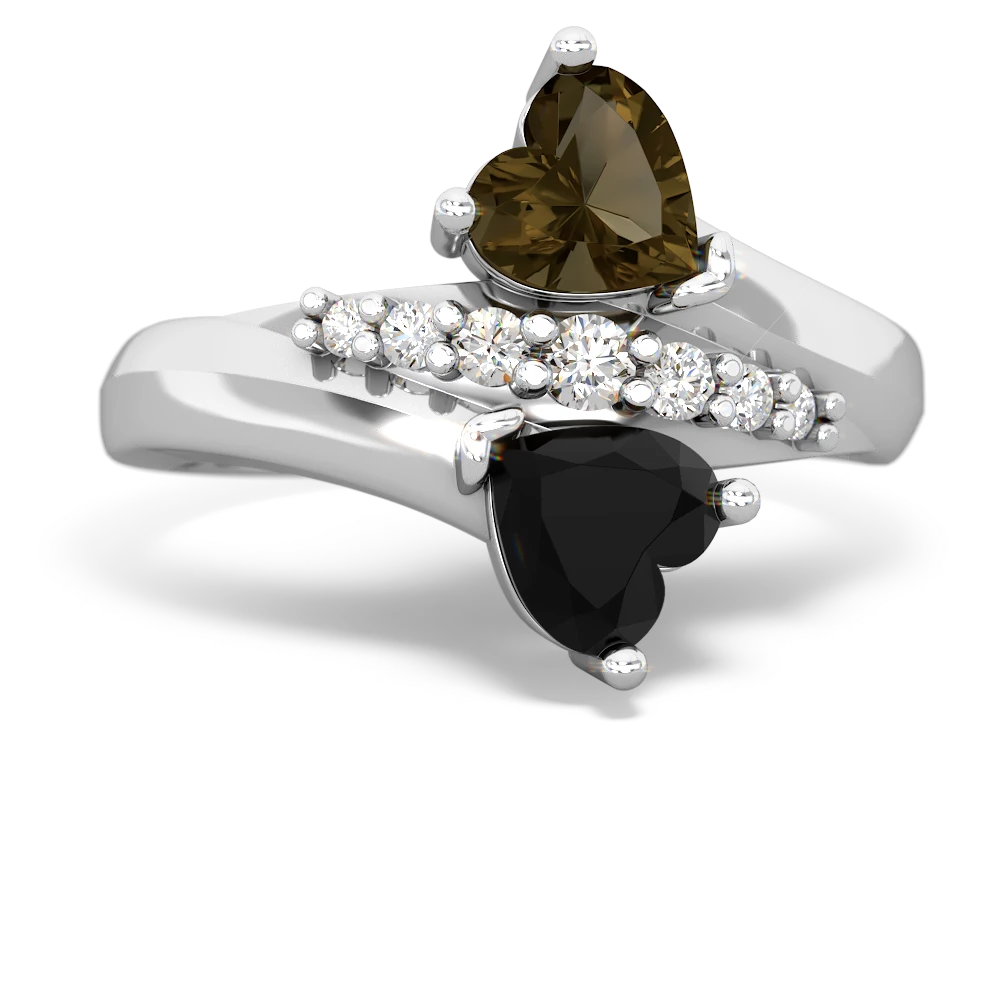 Smoky Quartz Heart To Heart 14K White Gold ring R2064