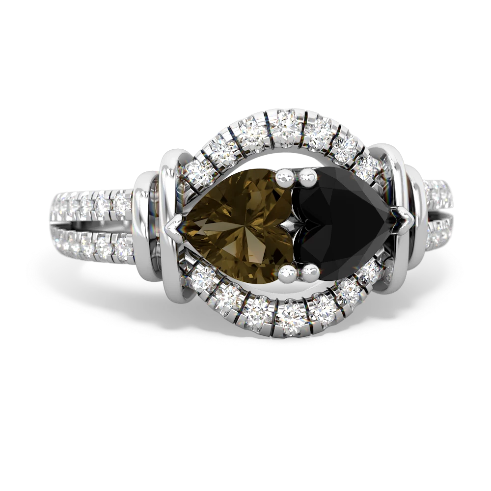 Smoky Quartz Art-Deco Keepsake 14K White Gold ring R5630