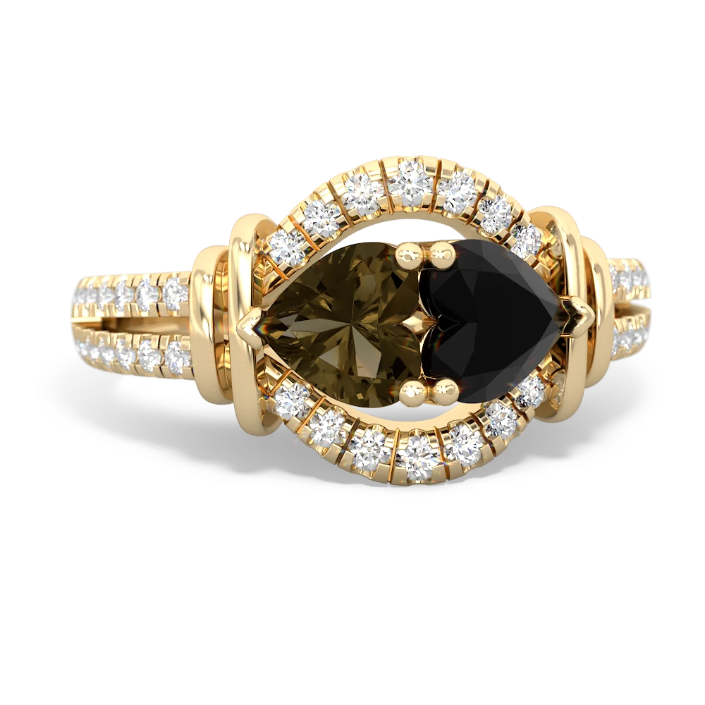 Smoky Quartz Art-Deco Keepsake 14K Yellow Gold ring R5630