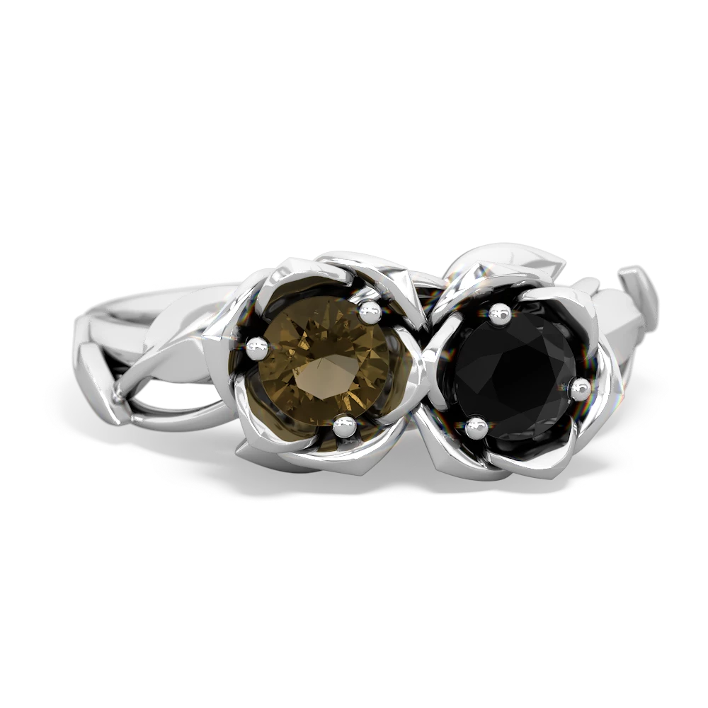 Smoky Quartz Rose Garden 14K White Gold ring R5510