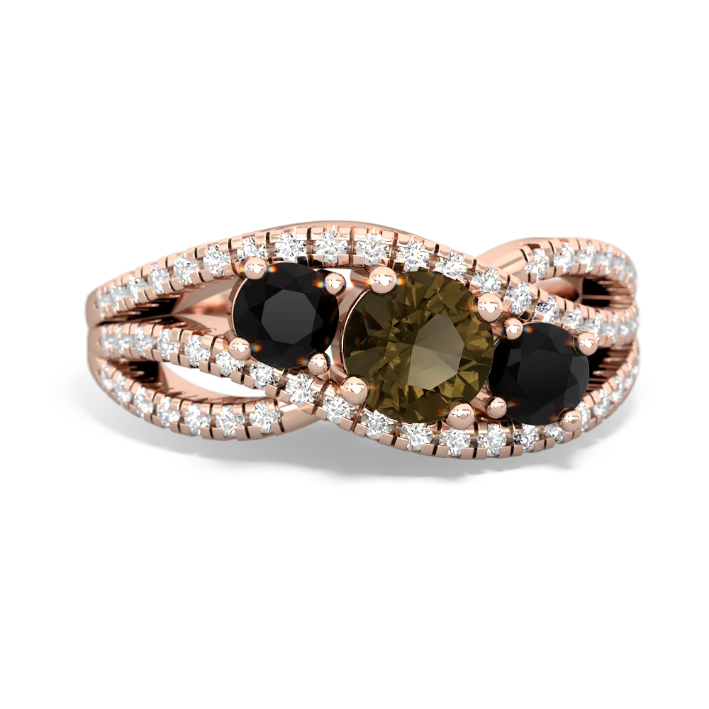 Smoky Quartz Three Stone Aurora 14K Rose Gold ring R3080