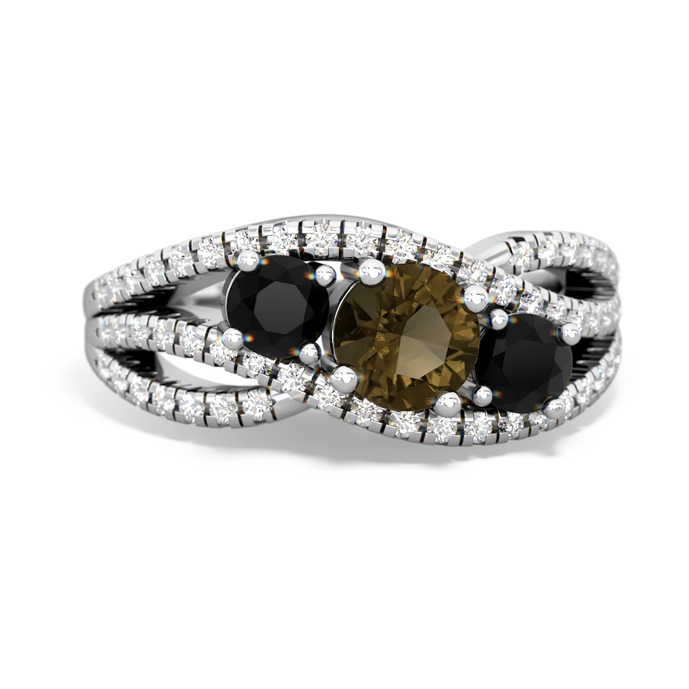 Smoky Quartz Three Stone Aurora 14K White Gold ring R3080