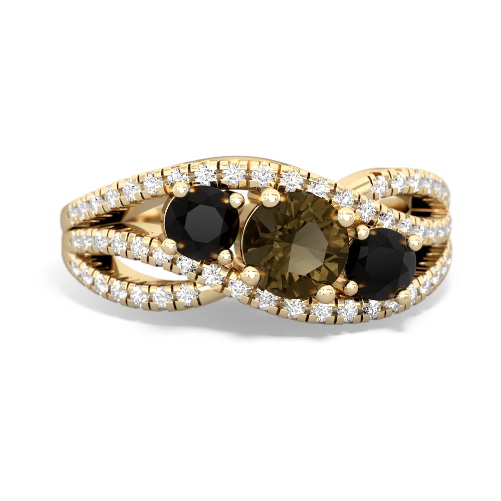 Smoky Quartz Three Stone Aurora 14K Yellow Gold ring R3080