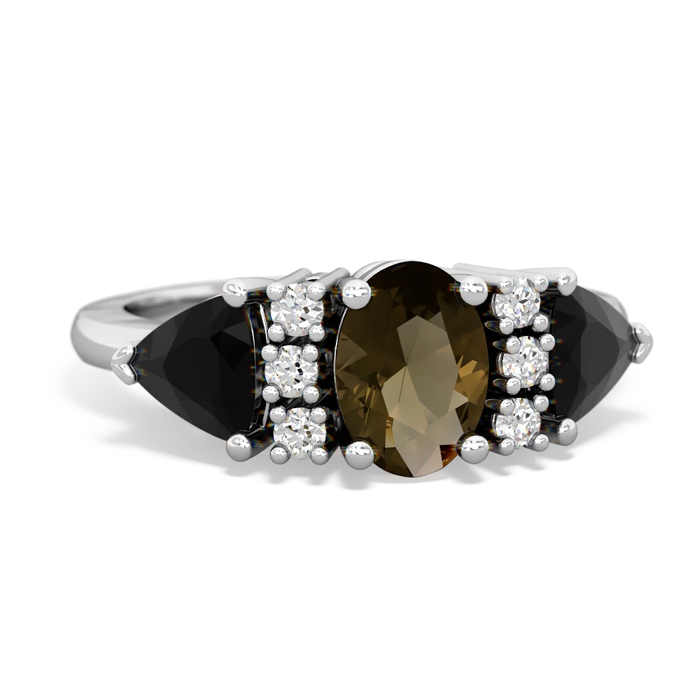 Smoky Quartz Antique Style Three Stone 14K White Gold ring R2186