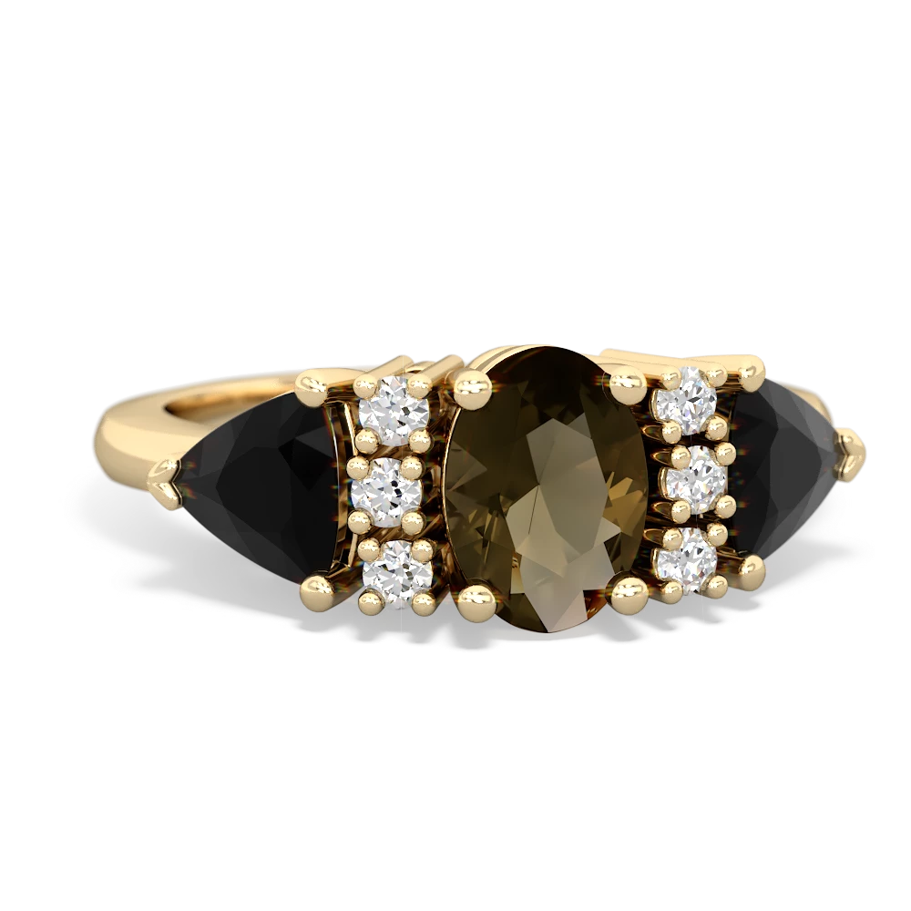 Smoky Quartz Antique Style Three Stone 14K Yellow Gold ring R2186