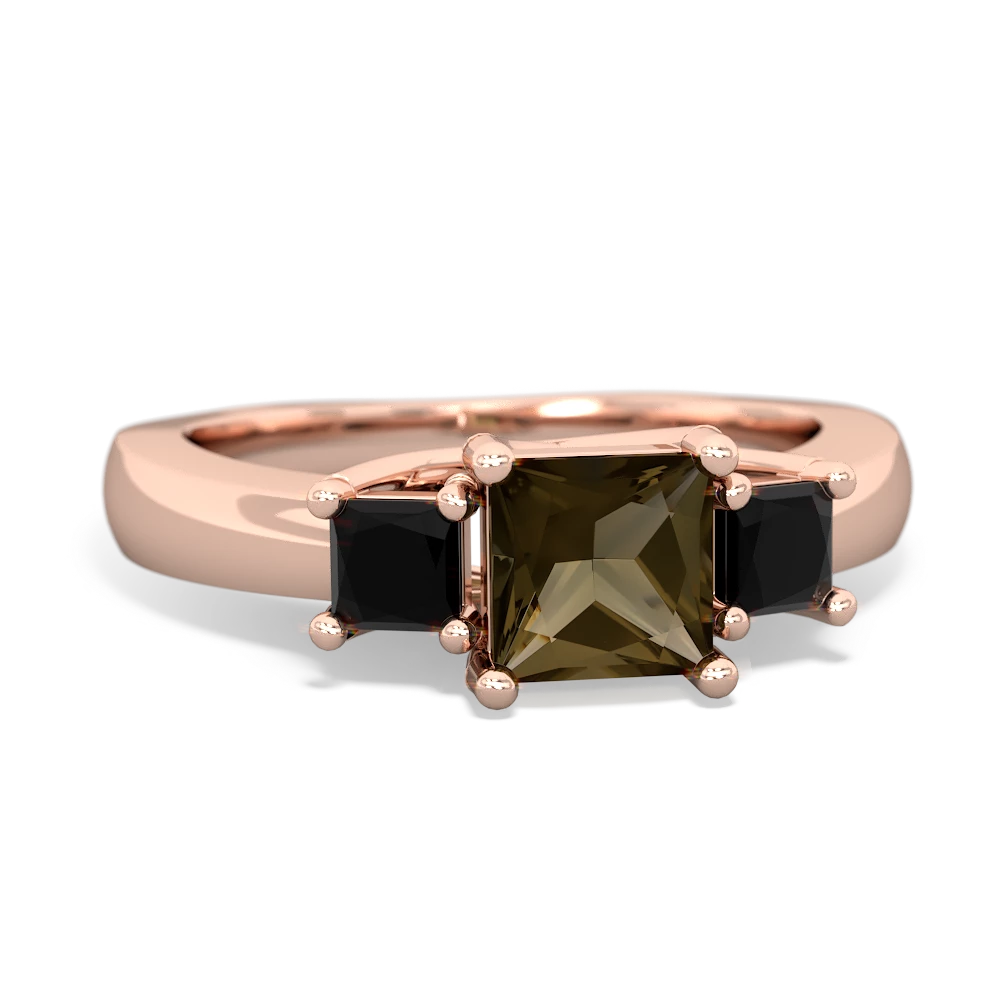 Smoky Quartz Three Stone Trellis 14K Rose Gold ring R4015