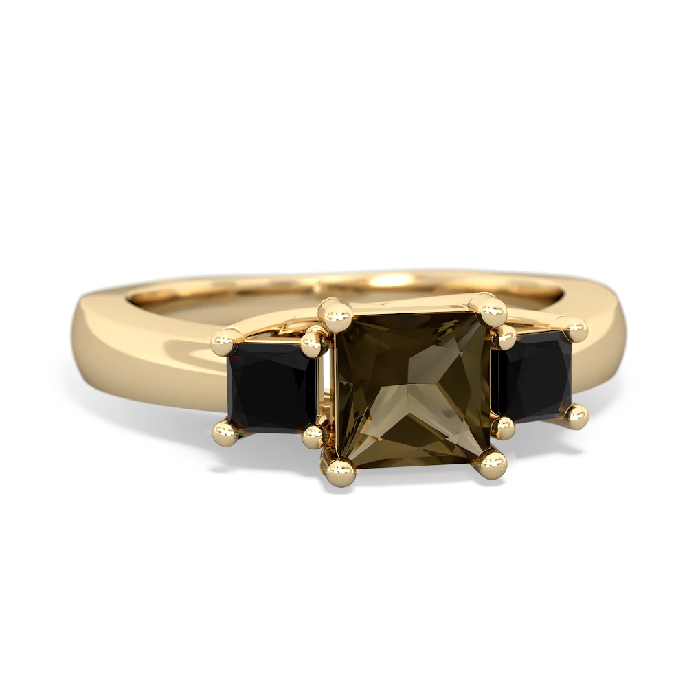 Smoky Quartz Three Stone Trellis 14K Yellow Gold ring R4015