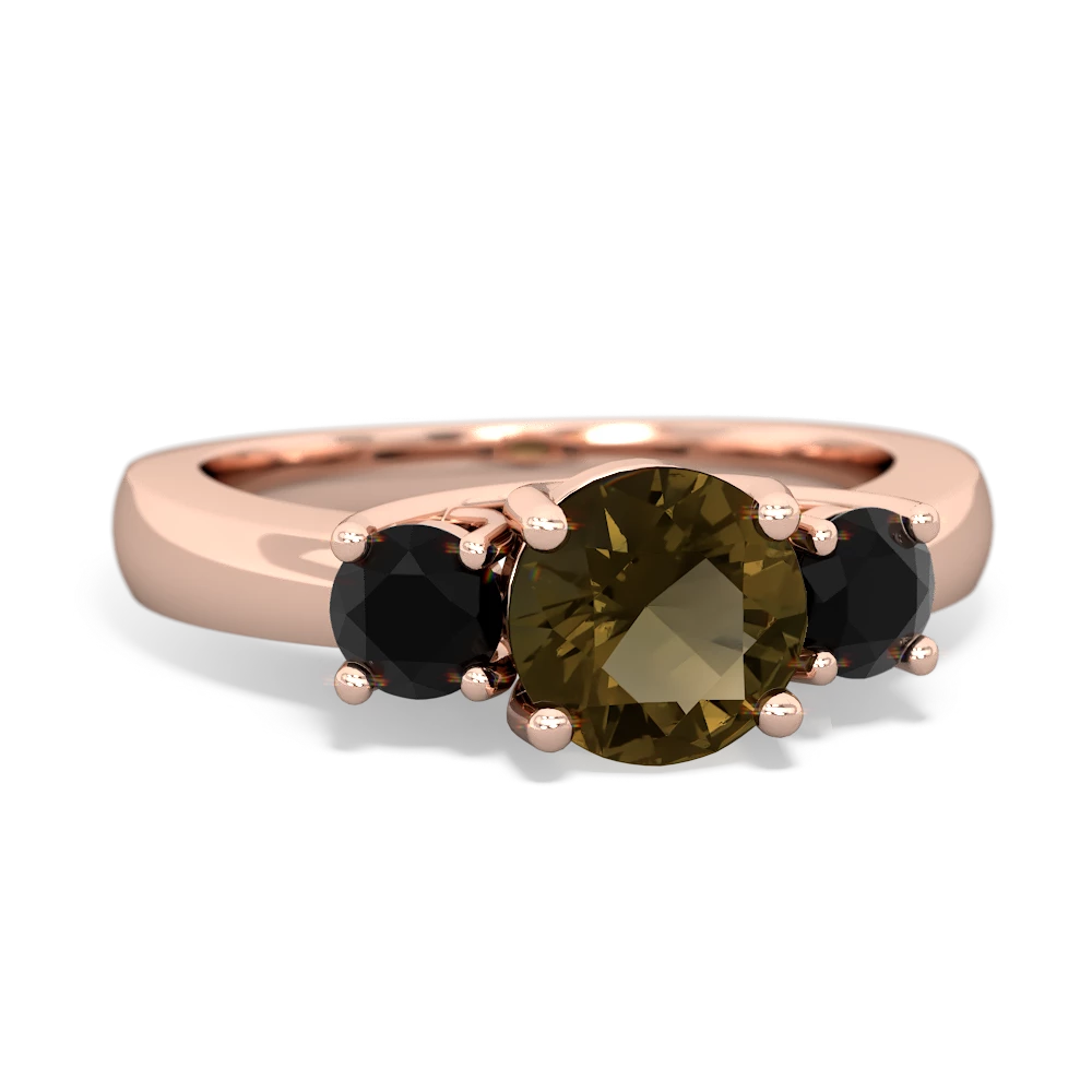 Smoky Quartz Three Stone Round Trellis 14K Rose Gold ring R4018