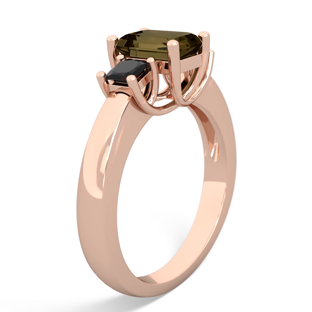 Smoky Quartz Three Stone Emerald-Cut Trellis 14K Rose Gold ring R4021
