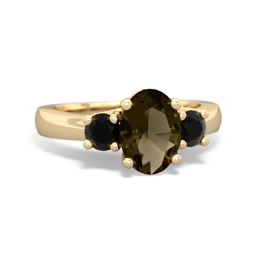 Smoky Quartz Three Stone Oval Trellis 14K Yellow Gold ring R4024