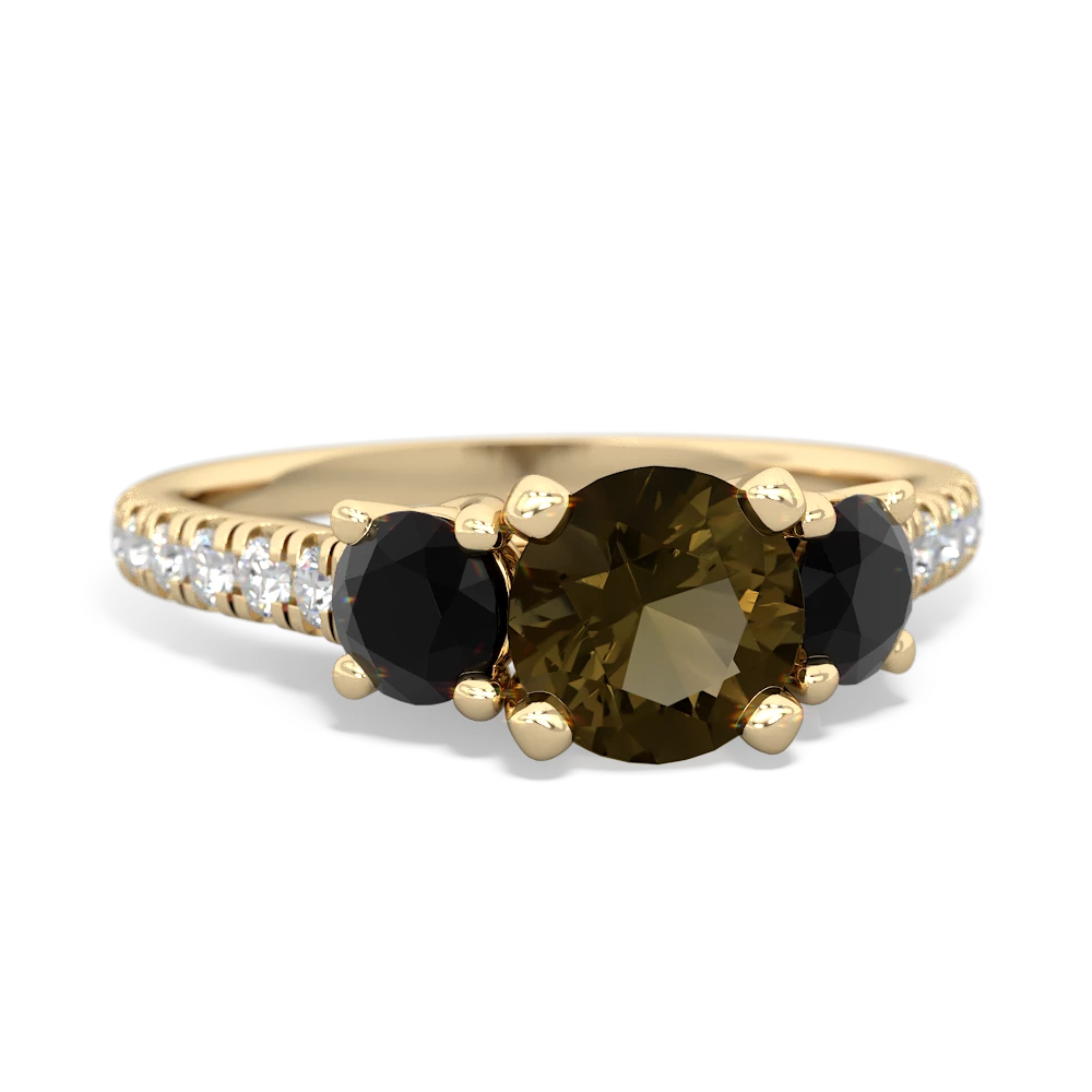 Smoky Quartz Pave Trellis 14K Yellow Gold ring R5500