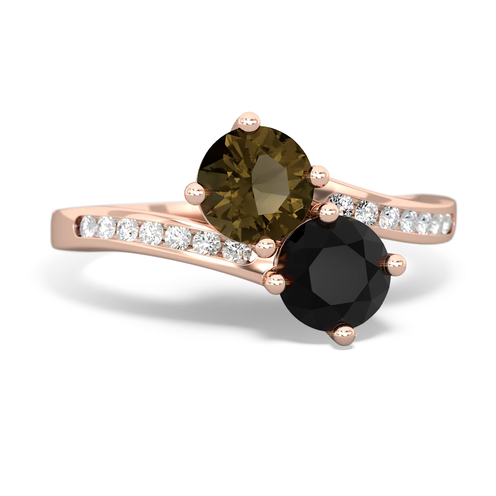 Smoky Quartz Channel Set Two Stone 14K Rose Gold ring R5303