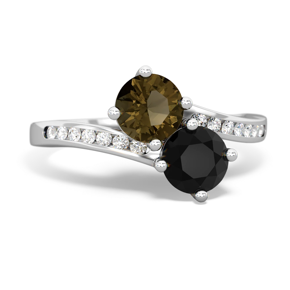 Smoky Quartz Channel Set Two Stone 14K White Gold ring R5303