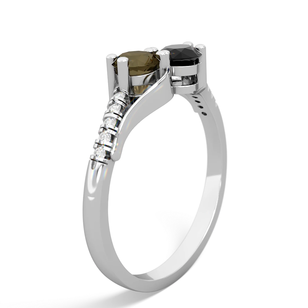 Smoky Quartz Infinity Pave Two Stone 14K White Gold ring R5285
