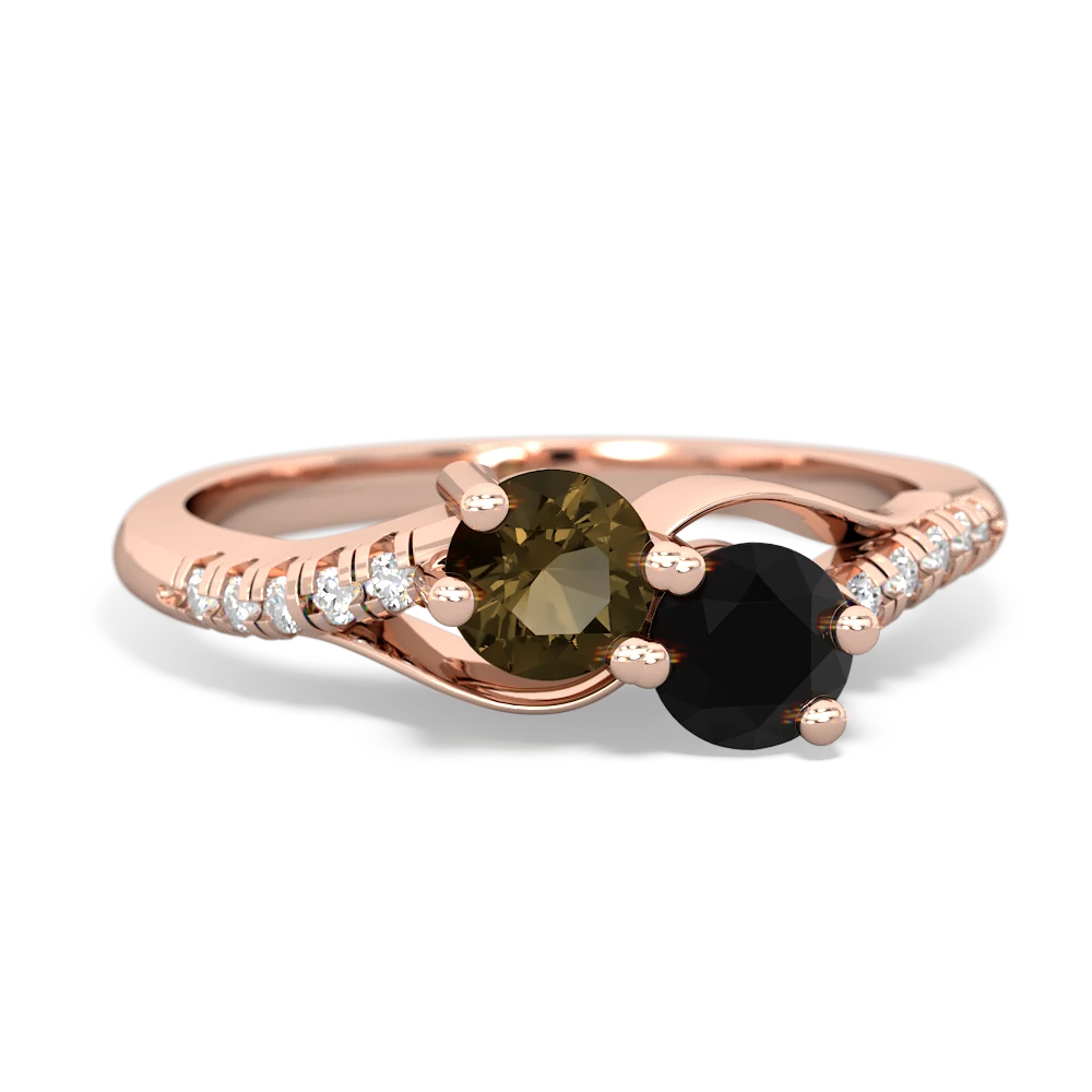 Smoky Quartz Infinity Pave Two Stone 14K Rose Gold ring R5285