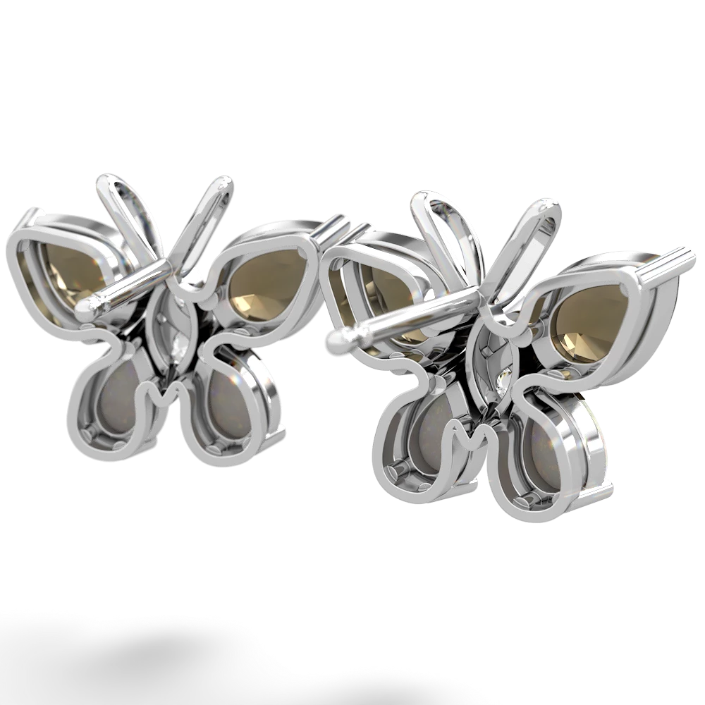 Smoky Quartz Butterfly 14K White Gold earrings E2215