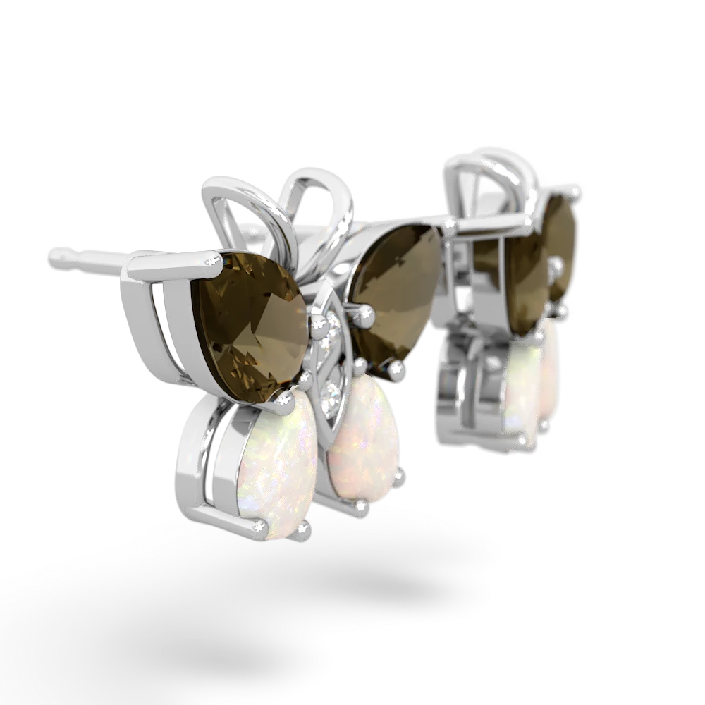 Smoky Quartz Butterfly 14K White Gold earrings E2215