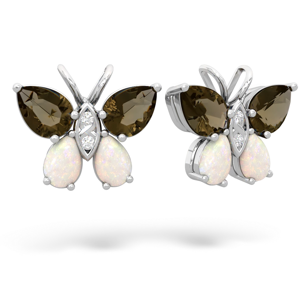 Smoky Quartz Butterfly 14K White Gold earrings E2215