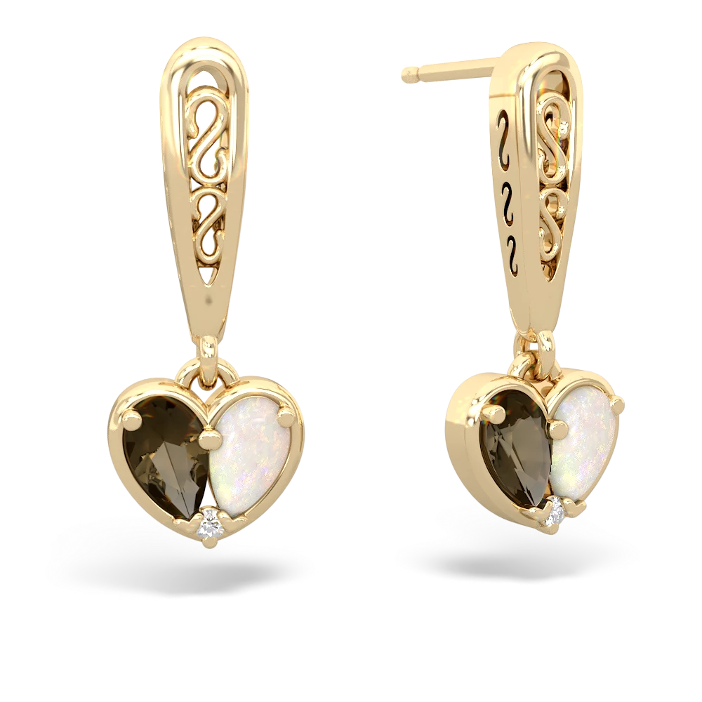 Smoky Quartz Filligree Heart 14K Yellow Gold earrings E5070