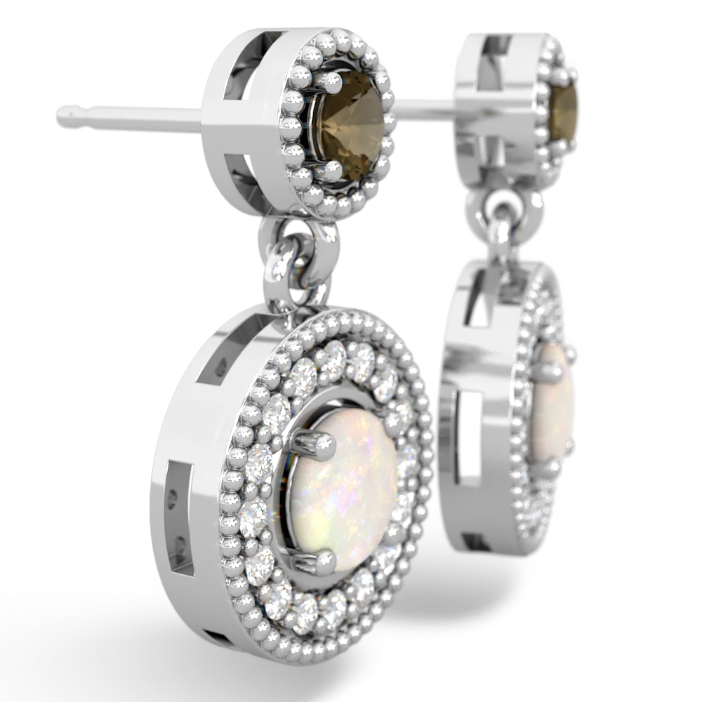 Smoky Quartz Halo Dangle 14K White Gold earrings E5319