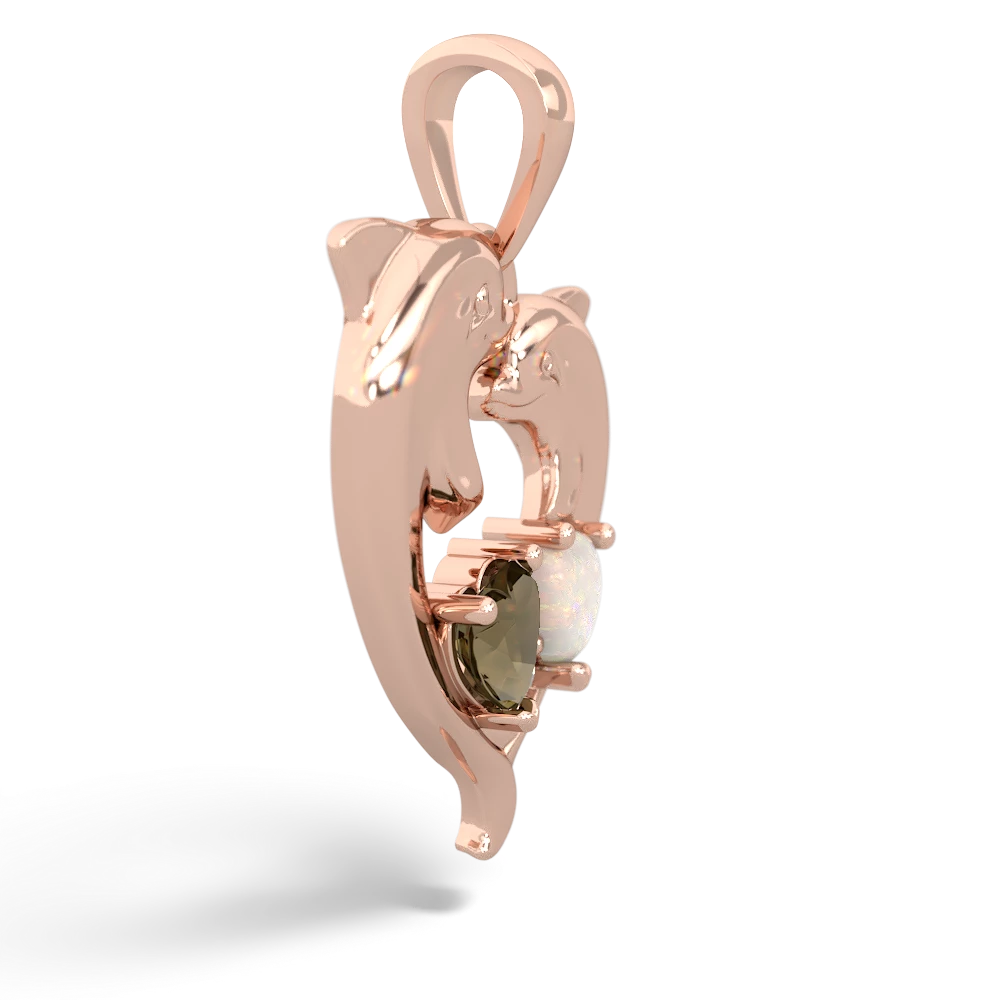 Smoky Quartz Dolphin Heart 14K Rose Gold pendant P5820