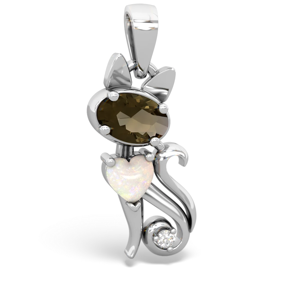 Smoky Quartz Kitten 14K White Gold pendant P5780