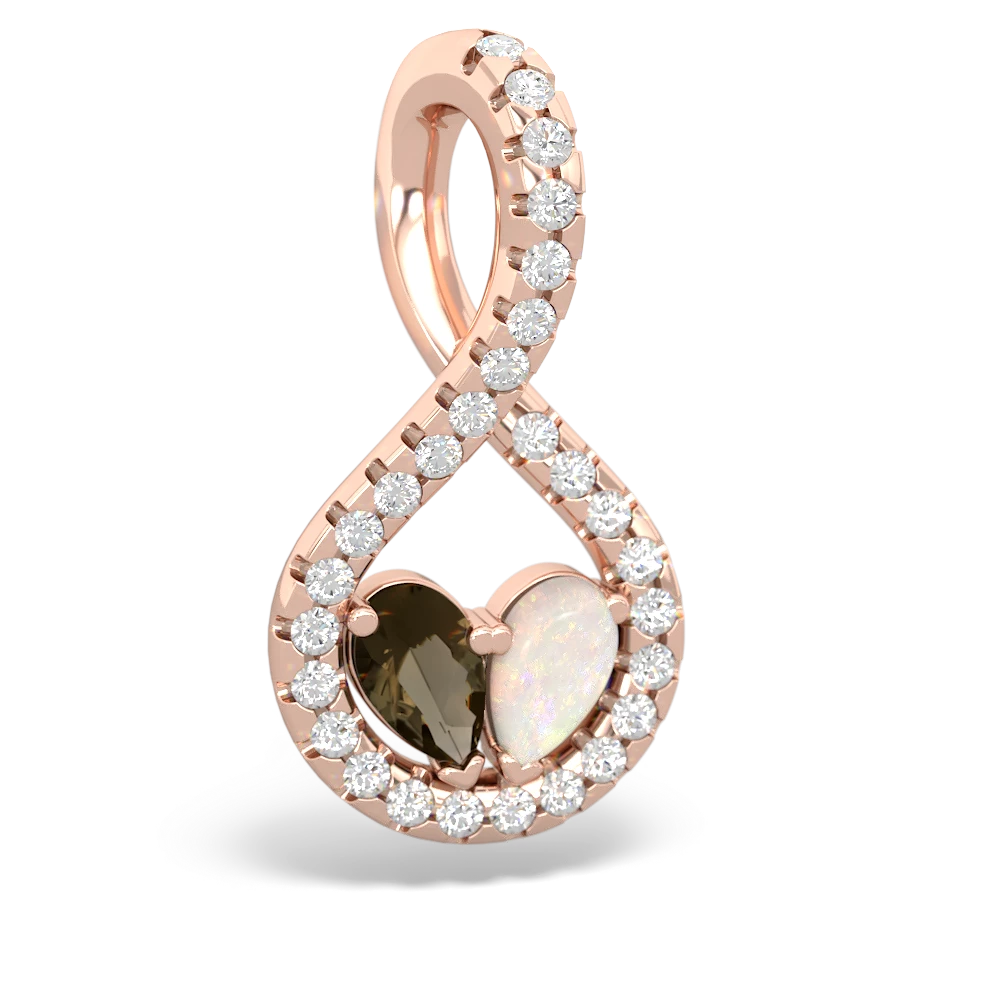 Smoky Quartz Pave Twist 'One Heart' 14K Rose Gold pendant P5360