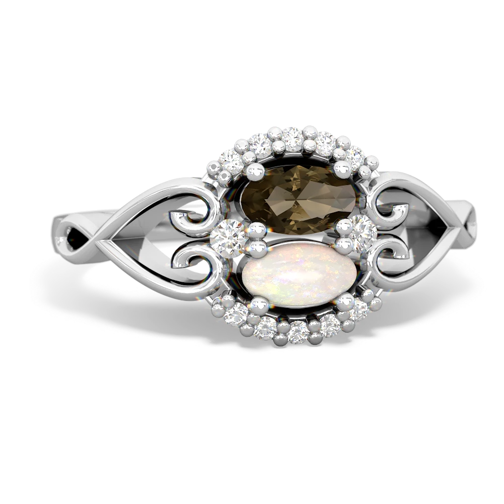 Smoky Quartz Love Nest 14K White Gold ring R5860