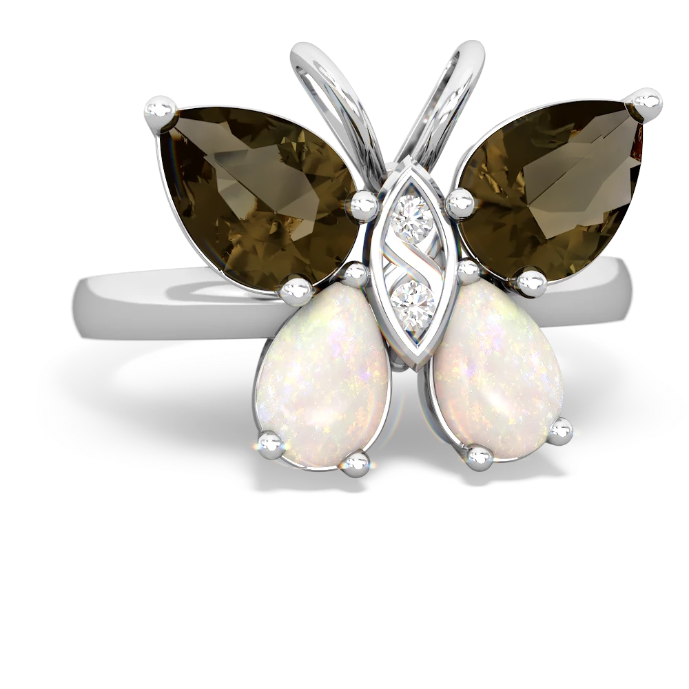 Smoky Quartz Butterfly 14K White Gold ring R2215