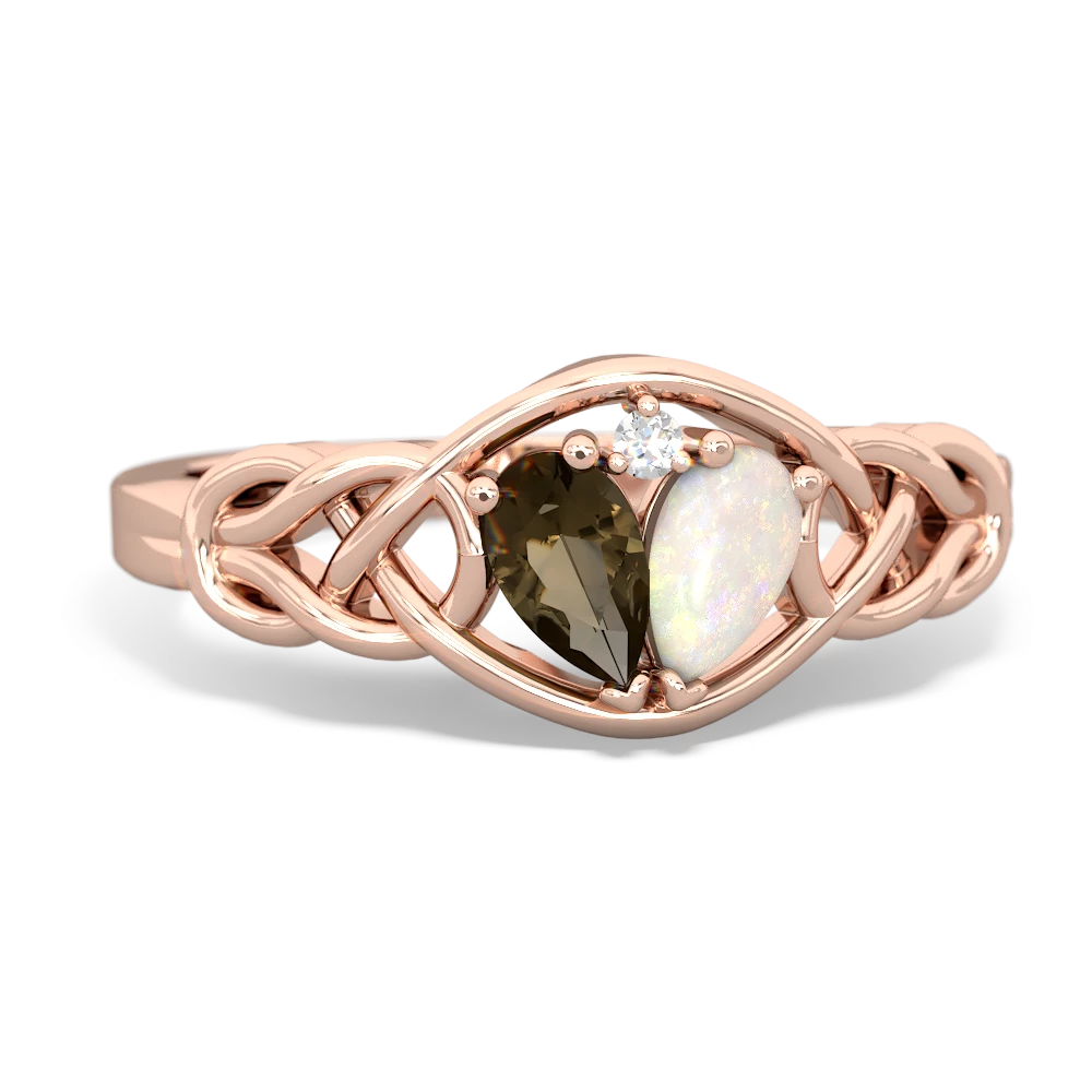 Smoky Quartz Celtic Love Knot 14K Rose Gold ring R5420