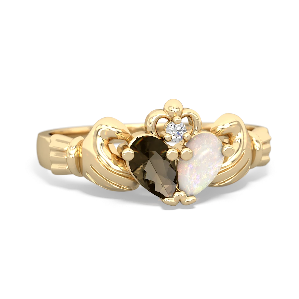 Smoky Quartz 'Our Heart' Claddagh 14K Yellow Gold ring R2388