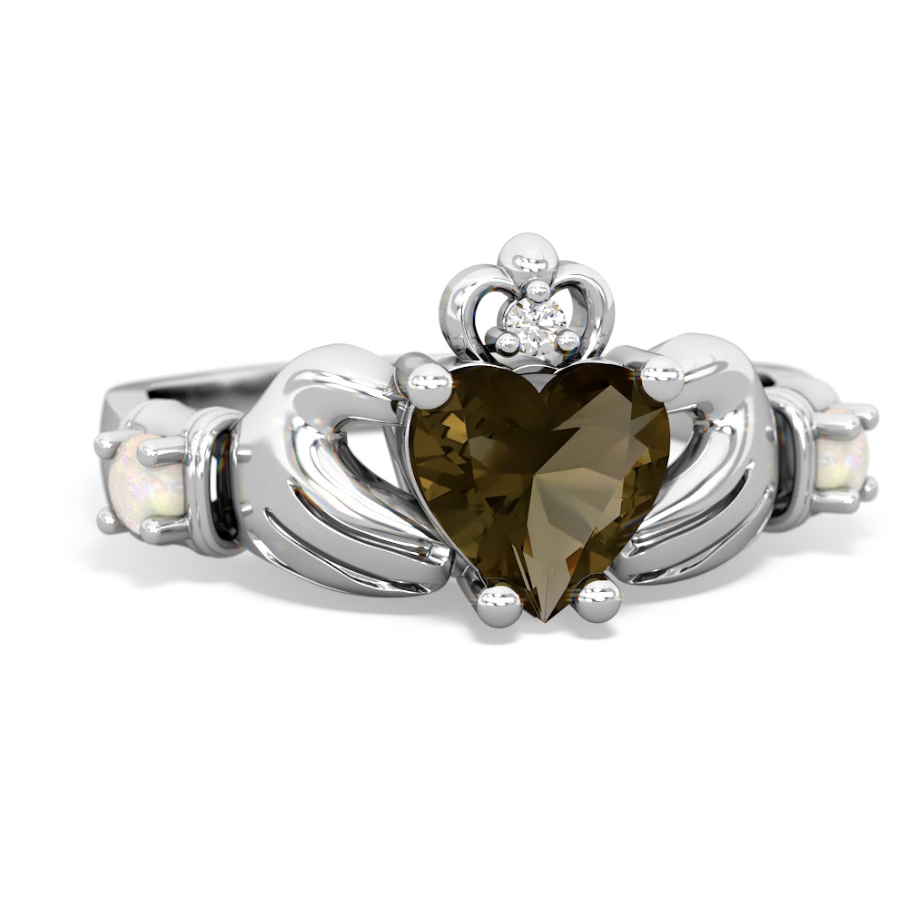 Smoky Quartz Claddagh Keepsake 14K White Gold ring R5245