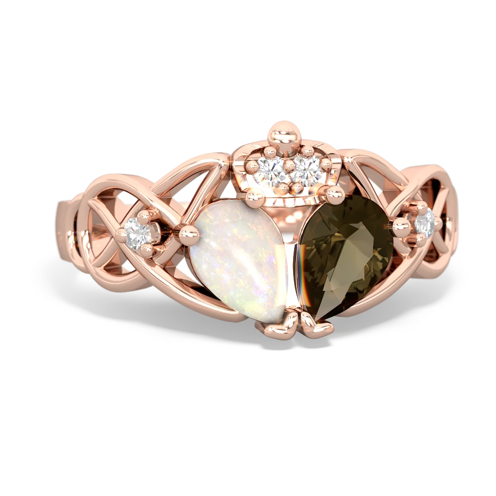 Smoky Quartz 'One Heart' Celtic Knot Claddagh 14K Rose Gold ring R5322