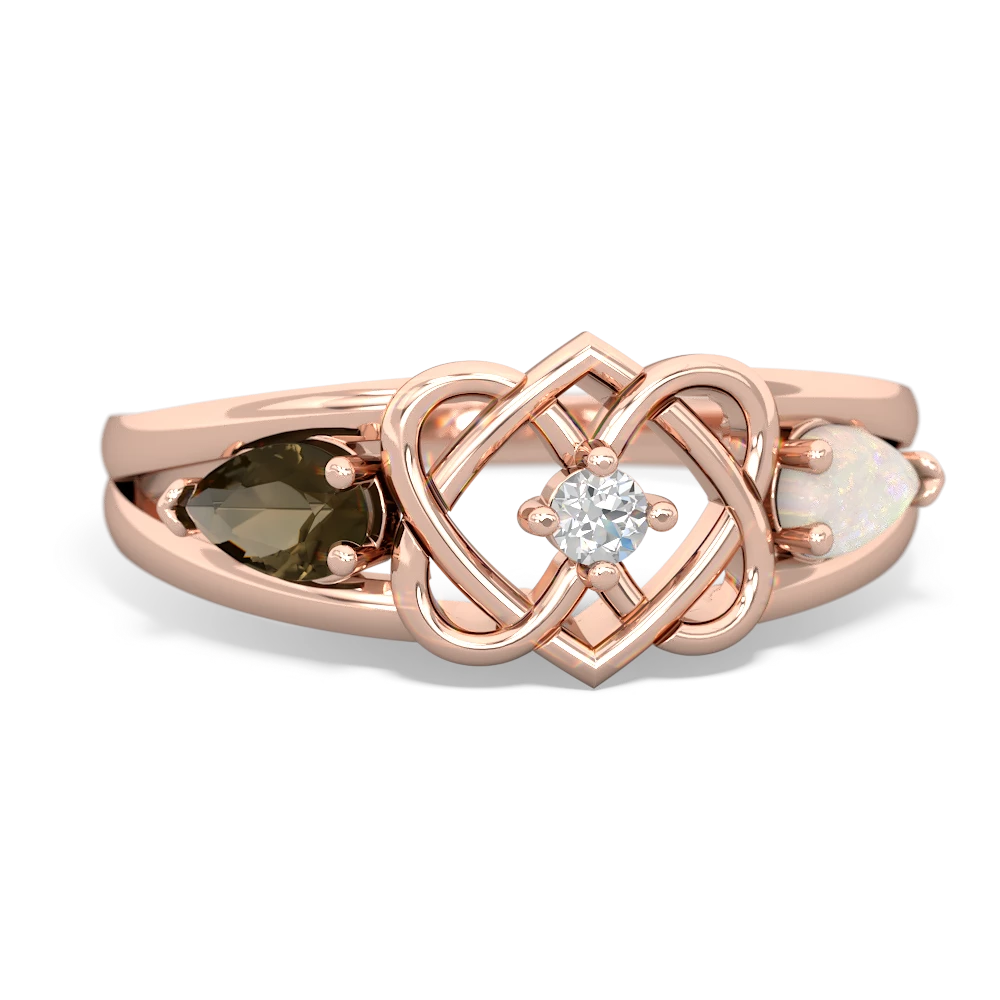 Smoky Quartz Hearts Intertwined 14K Rose Gold ring R5880