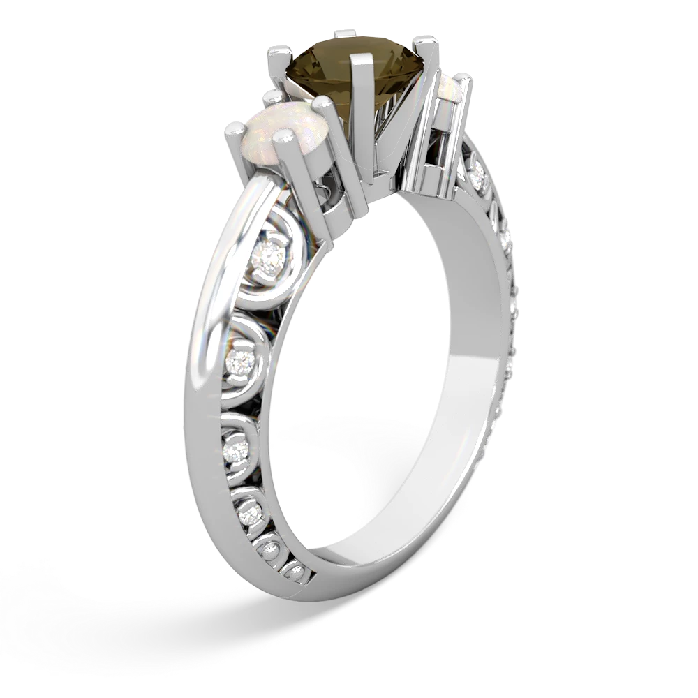 Smoky Quartz Art Deco Eternal Embrace Engagement 14K White Gold ring C2003