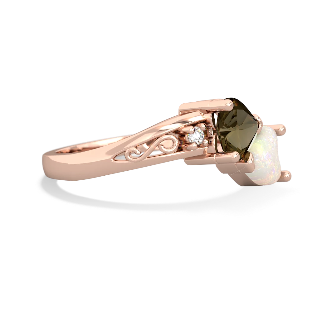 Smoky Quartz Snuggling Hearts 14K Rose Gold ring R2178