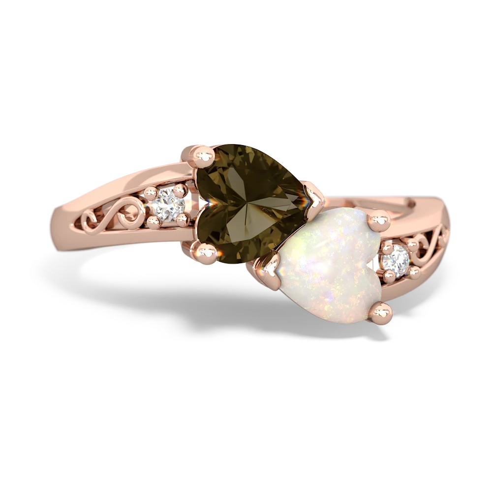 Smoky Quartz Snuggling Hearts 14K Rose Gold ring R2178