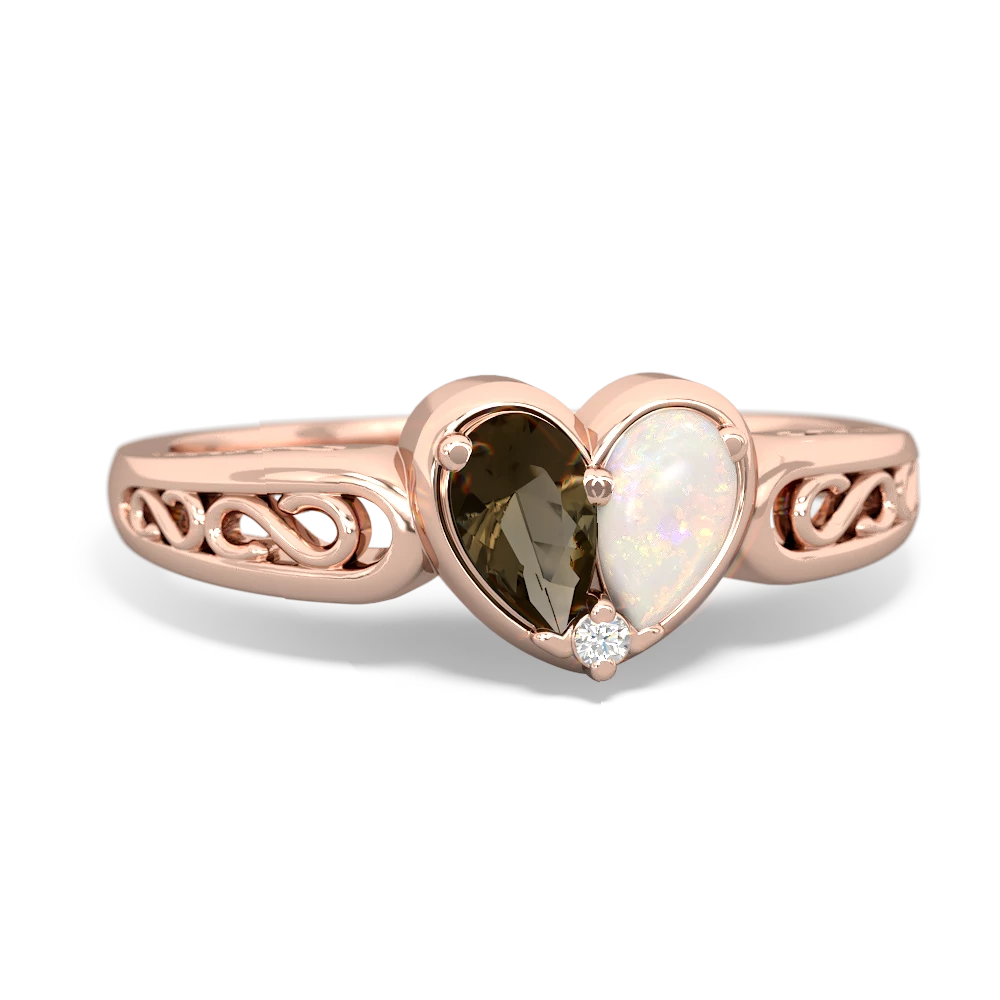 Smoky Quartz Filligree 'One Heart' 14K Rose Gold ring R5070