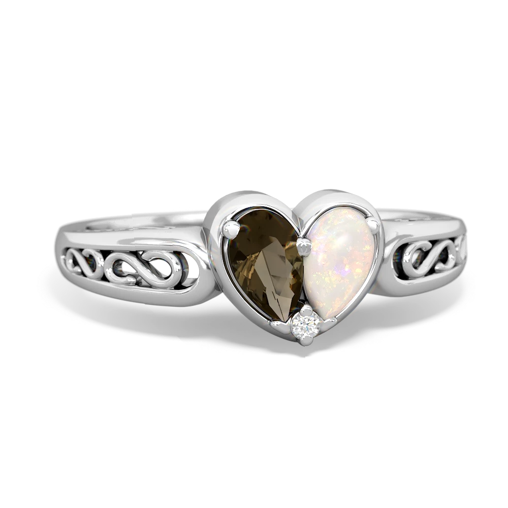 Smoky Quartz Filligree 'One Heart' 14K White Gold ring R5070